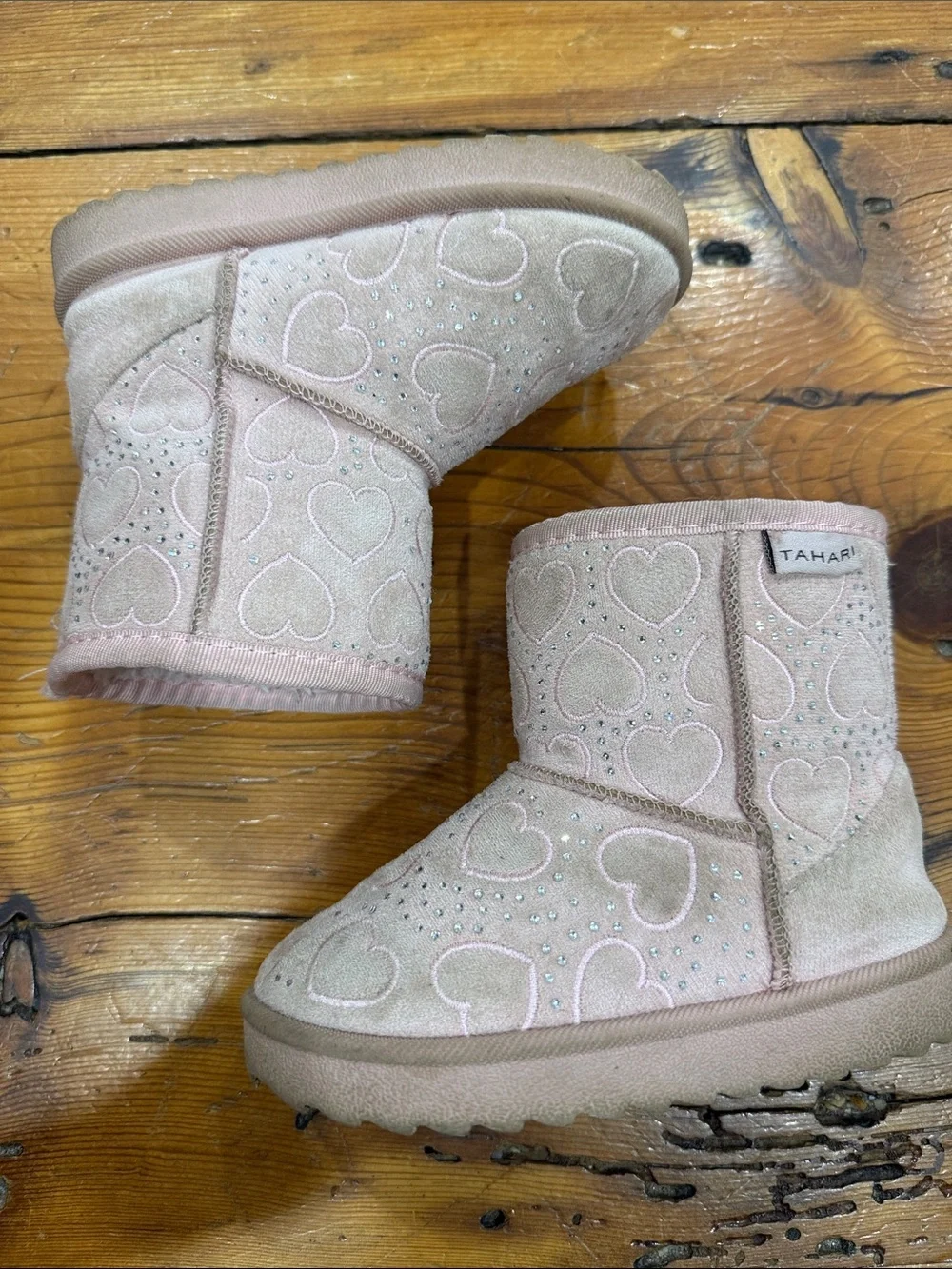 Tahari Pink Suede-Look Heart Embellished Girls' Winter Boots Toddler Size 9